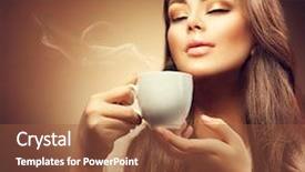  Presentation with hot and cold coffee cup - Audience pleasing presentation consisting of beautiful young woman drinking coffee backdrop and a tawny brown colored foreground