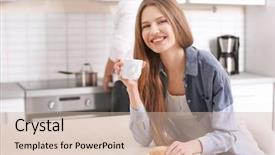  Presentation with coffee recipe - Colorful slide set enhanced with beautiful young woman drinking coffee backdrop and a soft green colored foreground
