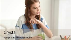  Presentation with weight loss - Beautiful slides featuring beautiful young woman drinking healthy backdrop and a  colored foreground