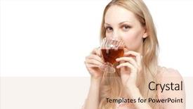  Presentation with tea fields - Beautiful presentation theme featuring beautiful young woman drinking tea backdrop and a  colored foreground