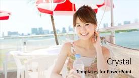  Presentation with drinking water - Presentation design with beautiful young woman drinking water background and a lemonade colored foreground