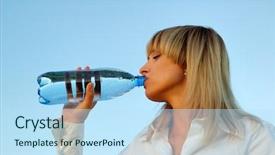  Presentation with drinking water - Cool new PPT theme with beautiful young woman drinking the bottled water backdrop and a sky blue colored foreground