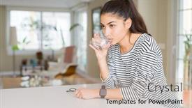  Presentation with drinking glass - Amazing slide set having beautiful young woman drinking a fresh glass of water at home backdrop and a mint green colored foreground