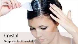  Presentation with beautiful young woman getting face - PPT layouts featuring beautiful young woman dyeing hairs background and a lemonade colored foreground