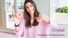  Presentation with eating - Presentation theme enhanced with beautiful young woman eating pink background and a lemonade colored foreground