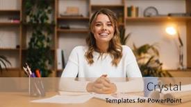  Presentation with woman office desk - Theme featuring beautiful-young-woman-entrepreneur-working background and a coral colored foreground