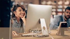  Presentation with joyful - Presentation design featuring beautiful-young-woman-feeling-joyful background and a coral colored foreground