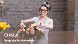  Presentation with flower woman - Slides consisting of beautiful young woman florist standing background and a coral colored foreground