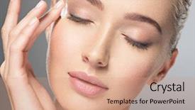  Presentation with skin health - Theme enhanced with beautiful young woman gets cream near eyes skin care concept stunning caucasian woman with perfect health clean skin portrait of an attractive girl with blue eyes closeup background and a coral colored foreground