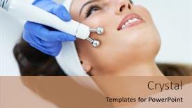  Presentation with beautiful young woman getting face - Presentation design consisting of beautiful-young-woman-getting-face background and a coral colored foreground