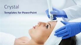  Presentation with beautiful young woman getting face - Cool new PPT theme with beautiful-young-woman-getting-face backdrop and a sky blue colored foreground