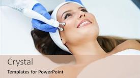  Presentation with beautiful young woman getting face - Presentation theme consisting of beautiful-young-woman-getting-face background and a coral colored foreground