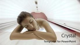  Presentation with beautiful skin - Colorful theme enhanced with beautiful young woman have tanning backdrop and a  colored foreground