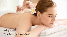  Presentation with herbal - PPT theme enhanced with beautiful young woman having back massage with herbal bags background and a lemonade colored foreground