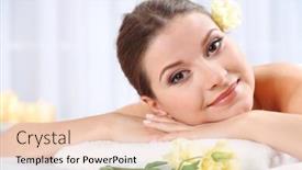  Presentation with salon - Colorful slide deck enhanced with beautiful young woman having relax in spa salon backdrop and a lemonade colored foreground