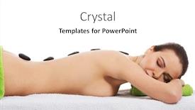  Presentation with spa concept stone - Cool new presentation design with beautiful young woman having stone massage spa concept isolated on white backdrop and a white colored foreground