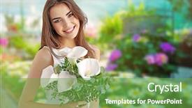  Presentation with flower woman - Amazing presentation design having beautiful-young-woman-holding-bouquet backdrop and a seafoam green colored foreground