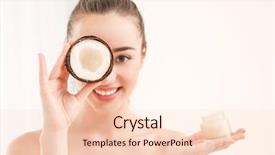  Presentation with coconut oil - Colorful theme enhanced with beautiful young woman holding coconut backdrop and a lemonade colored foreground