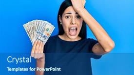  Presentation with memory - Theme with beautiful-young-woman-holding-dollars background and a ocean colored foreground