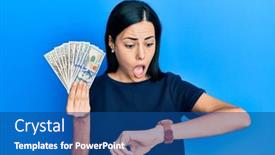  Presentation with late - Audience pleasing PPT layouts consisting of beautiful-young-woman-holding-dollars backdrop and a ocean colored foreground