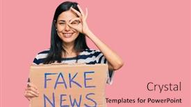  Presentation with fake news - Theme consisting of beautiful-young-woman-holding-fake background and a coral colored foreground