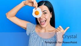  Presentation with mouth - Presentation having beautiful-young-woman-holding-fried background and a light blue colored foreground