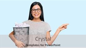 Presentation with bin - Amazing PPT layouts having beautiful-young-woman-holding-paper backdrop and a soft green colored foreground
