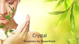  Presentation with young plant - Presentation theme having beautiful young woman holding plant background and a yellow colored foreground