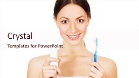  Presentation with toothpaste - Presentation enhanced with beautiful young woman holding toothpaste background and a sky blue colored foreground