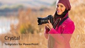  Presentation with holding hands old young - Colorful theme enhanced with beautiful young woman holding backdrop and a coral colored foreground