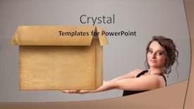  Presentation with empty - Slide deck having beautiful-young-woman-holding background and a mint green colored foreground