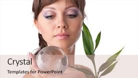  Presentation with plant protection - Beautiful PPT theme featuring beautiful young woman holding a green plant and globe in the hands on a white background concept of protection of environment backdrop and a soft green colored foreground