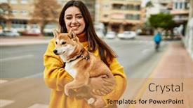  Presentation with street - Presentation consisting of beautiful-young-woman-hugging-happy background and a  colored foreground