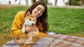  Presentation with dog park - Presentation featuring beautiful-young-woman-hugging-happy background and a gold colored foreground