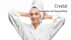 Presentation with young business woman smile show - PPT layouts featuring beautiful young woman in bathrobe background and a white colored foreground