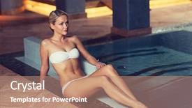  Presentation with young healthy people - Slide set enhanced with beautiful young woman in bikini background and a coral colored foreground