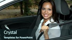  Presentation with car - Cool new presentation theme with beautiful young woman in car backdrop and a wine colored foreground