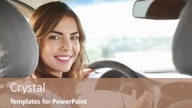  Presentation with car - Amazing PPT theme having beautiful-young-woman-in-car backdrop and a coral colored foreground