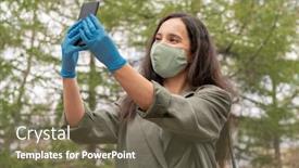  Presentation with latex gloves - Cool new PPT layouts with beautiful-young-woman-in-cloth backdrop and a tawny brown colored foreground