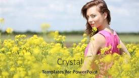  Presentation with flower woman - Presentation design consisting of beautiful young woman in flower field background and a yellow colored foreground