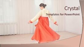  Presentation with traditional dancing - PPT theme having beautiful young woman in korean background and a lemonade colored foreground