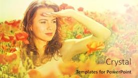  Presentation with poppy - Presentation theme featuring beautiful-young-woman-in-poppy background and a yellow colored foreground