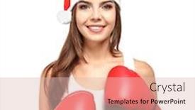  Presentation with boxing - Slides featuring beautiful young woman in santa claus hat and boxing gloves on white background boxing day concept background and a lemonade colored foreground