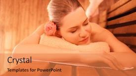  Presentation with woman diversity women socialize unity - PPT theme consisting of beautiful young woman in sauna background and a coral colored foreground