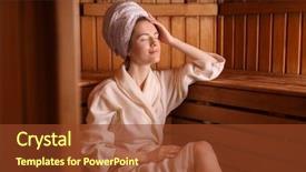  Presentation with puzzle pieces beautiful - PPT layouts with beautiful young woman in sauna background and a tawny brown colored foreground