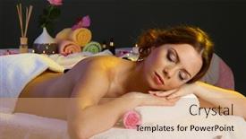  Presentation with salon - PPT theme consisting of beautiful young woman in spa salon background and a coral colored foreground