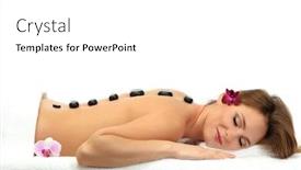  Presentation with salon - Amazing presentation design having beautiful young woman in spa salon with spa stones isolated on white backdrop and a white colored foreground