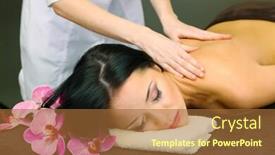  Presentation with spa salon - Colorful PPT layouts enhanced with beautiful young woman in spa salon getting massage with spa stones on dark background backdrop and a red colored foreground