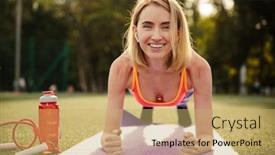  Presentation with sports wear - PPT layouts enhanced with beautiful-young-woman-in-sports background and a yellow colored foreground