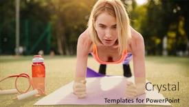  Presentation with sports wear - Amazing slide deck having beautiful-young-woman-in-sports backdrop and a yellow colored foreground